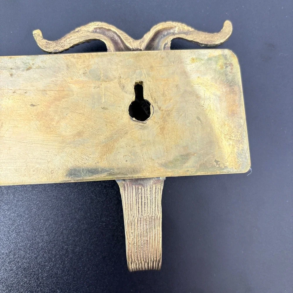 Pier 1 Vintage Brass Ram Goat Head Wall Hook Coat Rack 18.5